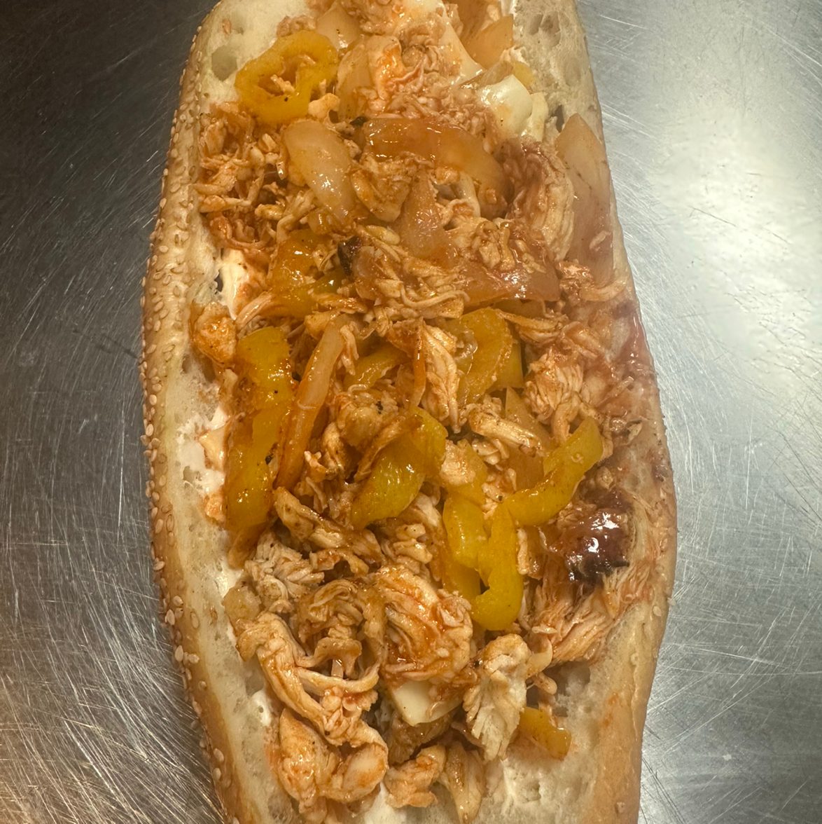 Buffalo Chicken Cheesesteak Sandwich.