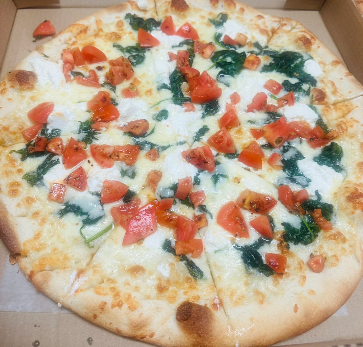 Spinach Ricotta White Pizza.