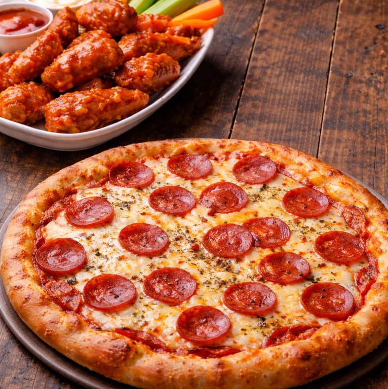 Large Plain Pizza, 10 Wings & 2-Liter Soda Pick Up Special.