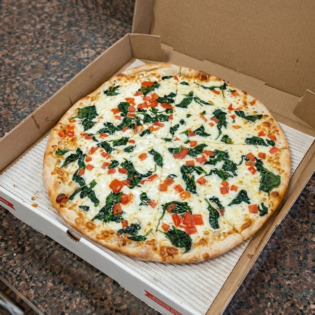 Spinach Specialty White Pizza.