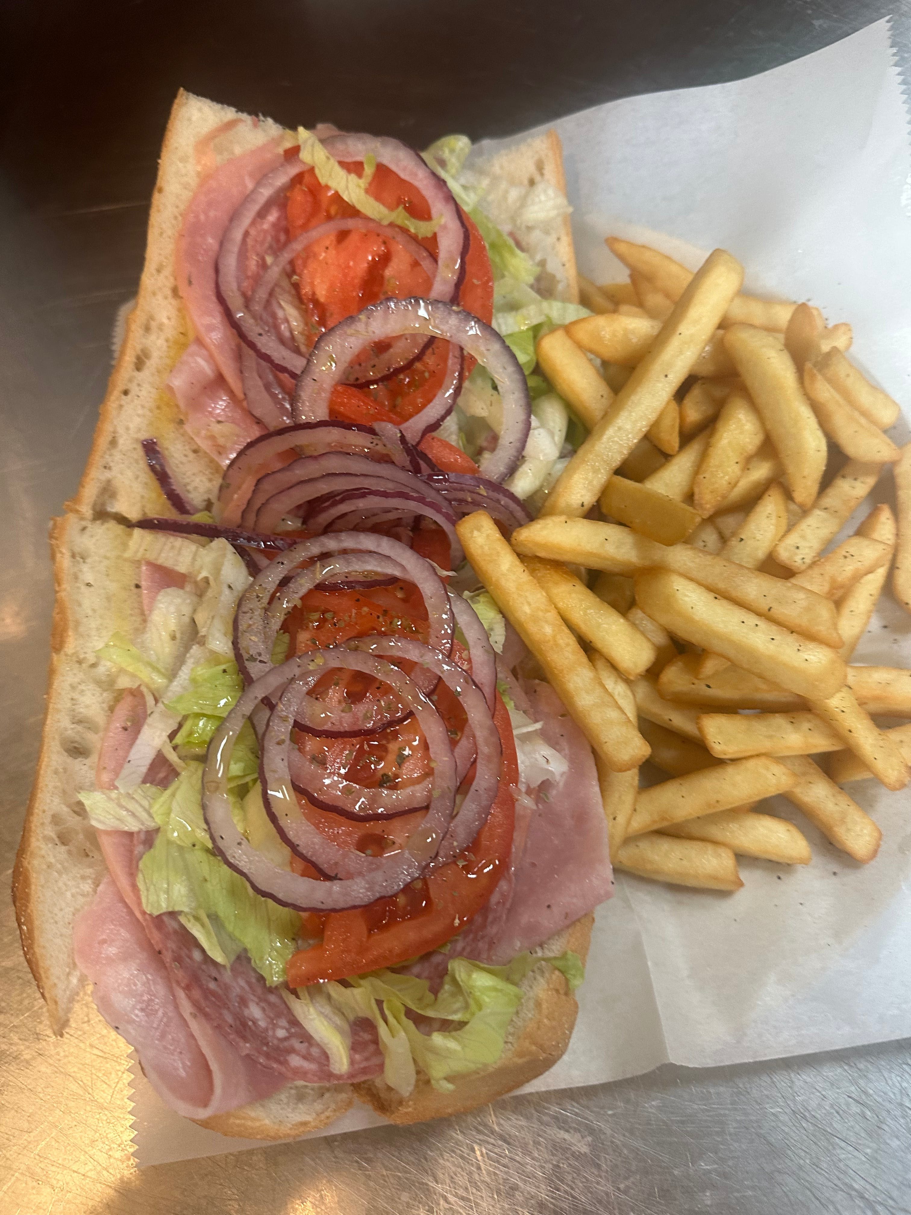 Italian Hoagie, French Fries, & Soda Lunch.